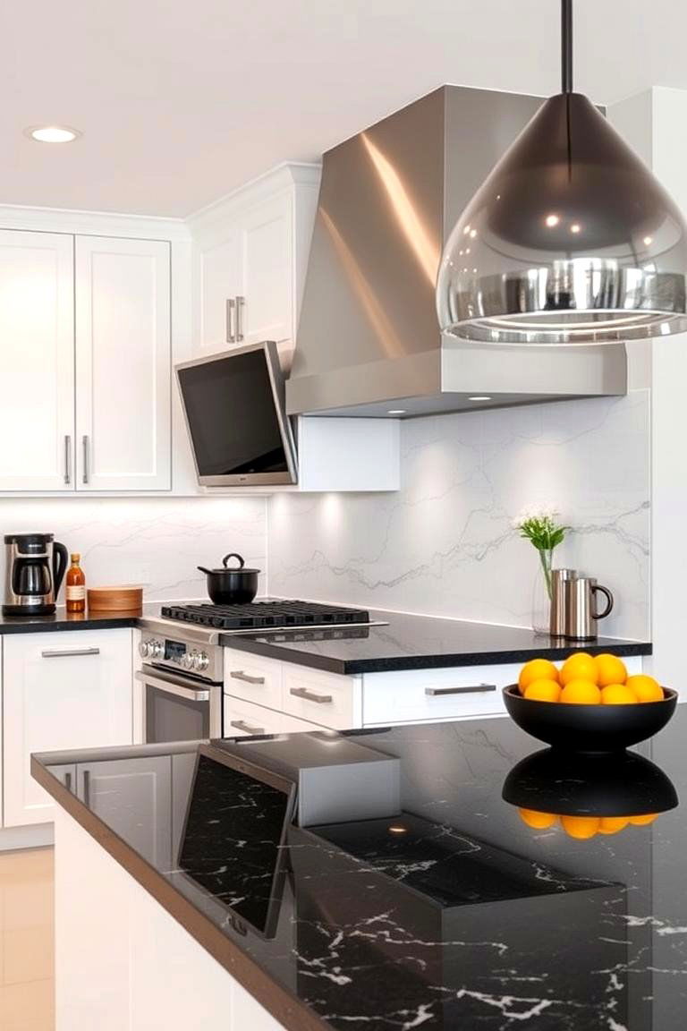 Integrated Backsplash Harmony - 24 Black Granite Countertops Kitchen Ideas