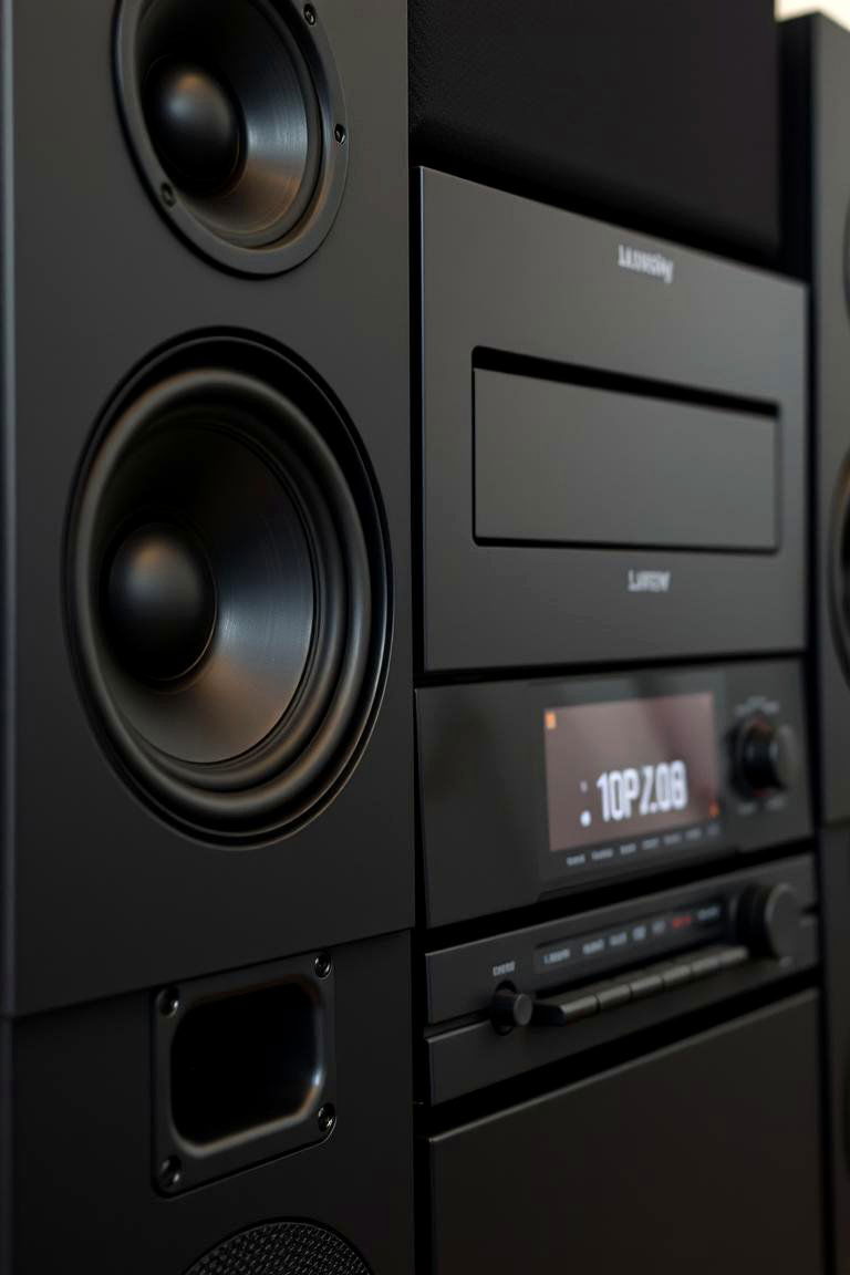 Integrated Black Sound System - 24 Black Garage Ideas