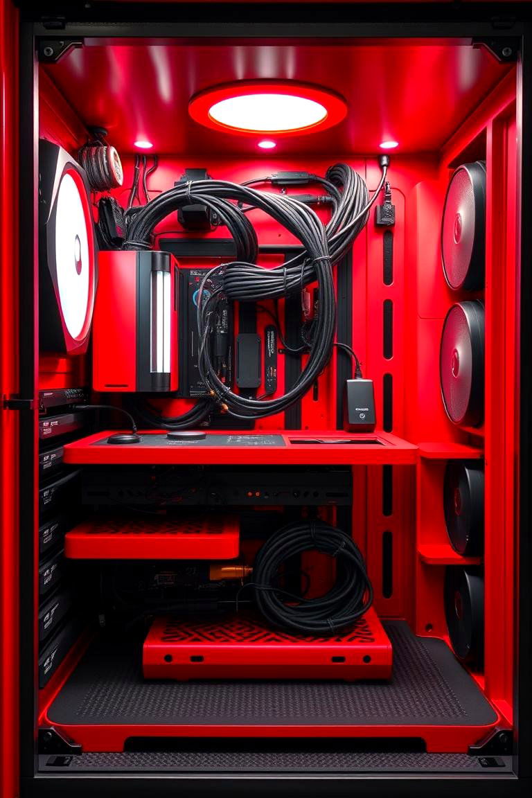 Integrated Cable Management Oasis - 24 Red and Black Gaming Setup Ideas