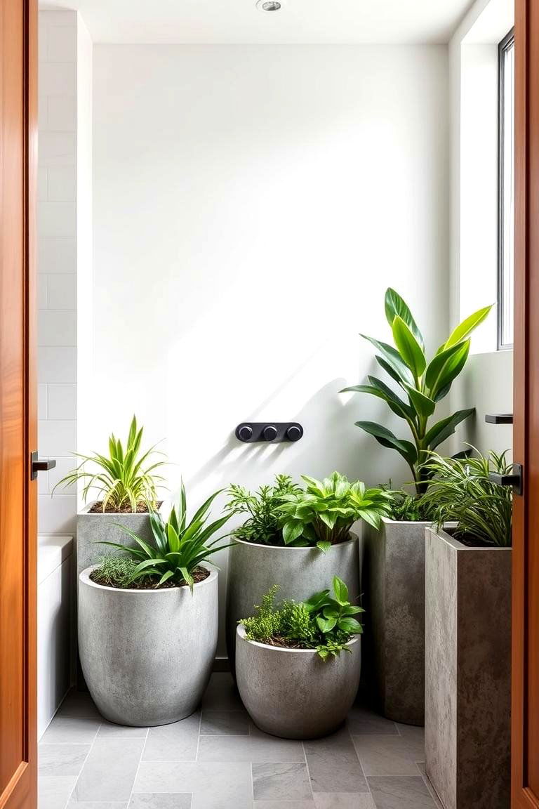 Integrated Concrete Planters - 24 Concrete Bathroom Ideas