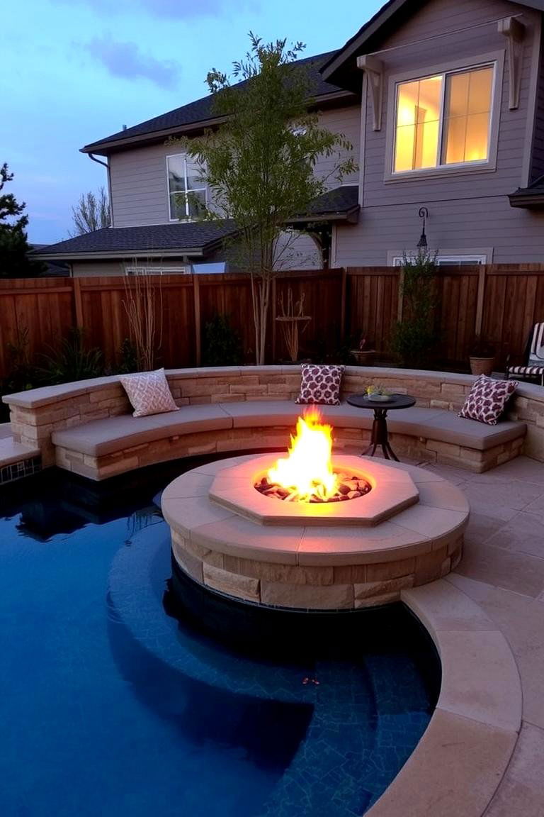 Integrated Fire Pit Lounge - 24 Tropical Pool Landscaping Ideas