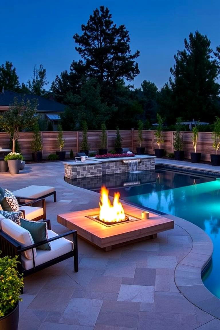 Integrated Fire Pit Lounge - 24 Pool Patio Ideas