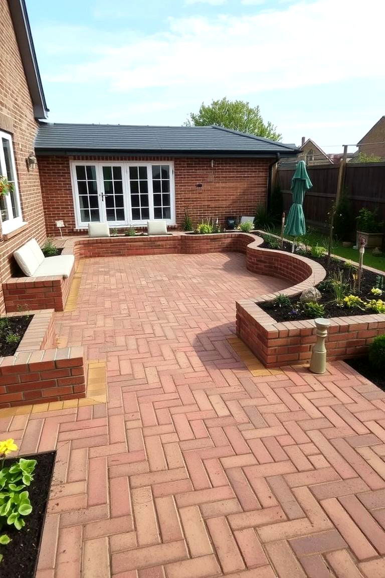 Integrated Garden Seating and Herringbone - 24 herringbone brick patio designs
