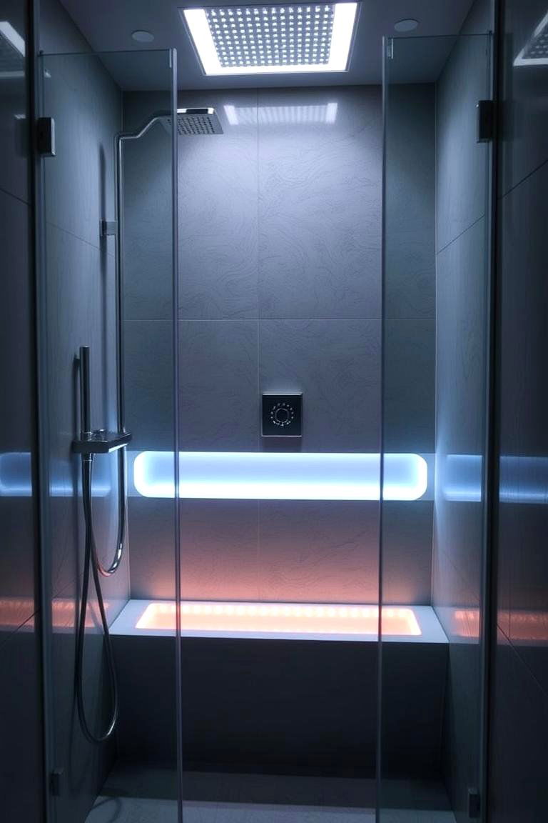 Integrated LED Bench Lighting - 24 Walk in Shower Ideas With Bench