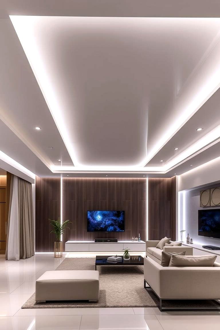 Integrated LED Lighting False Ceiling Brilliance - 24 Living Room False Ceiling Design Ideas