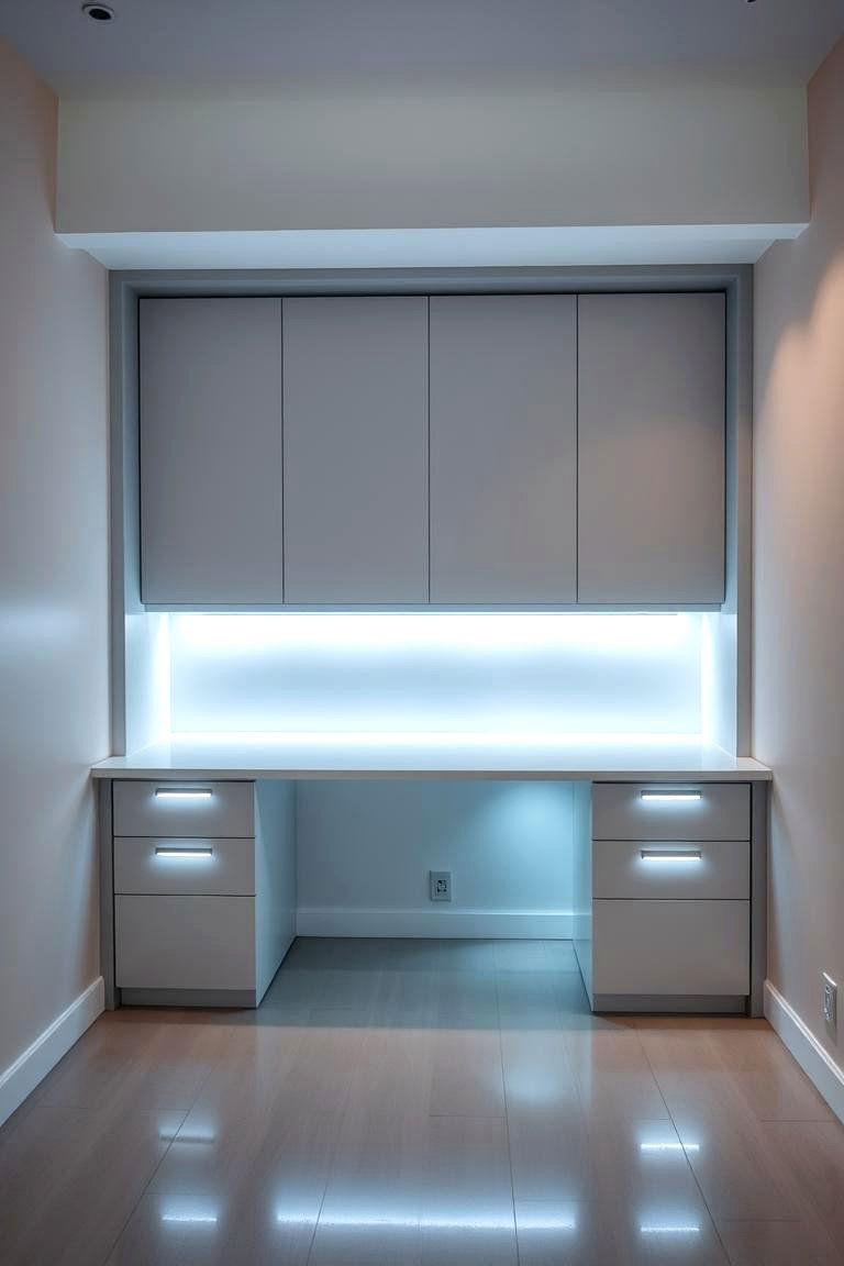 Integrated LED Lit Built in Desk - 24 Built-in Desk Ideas