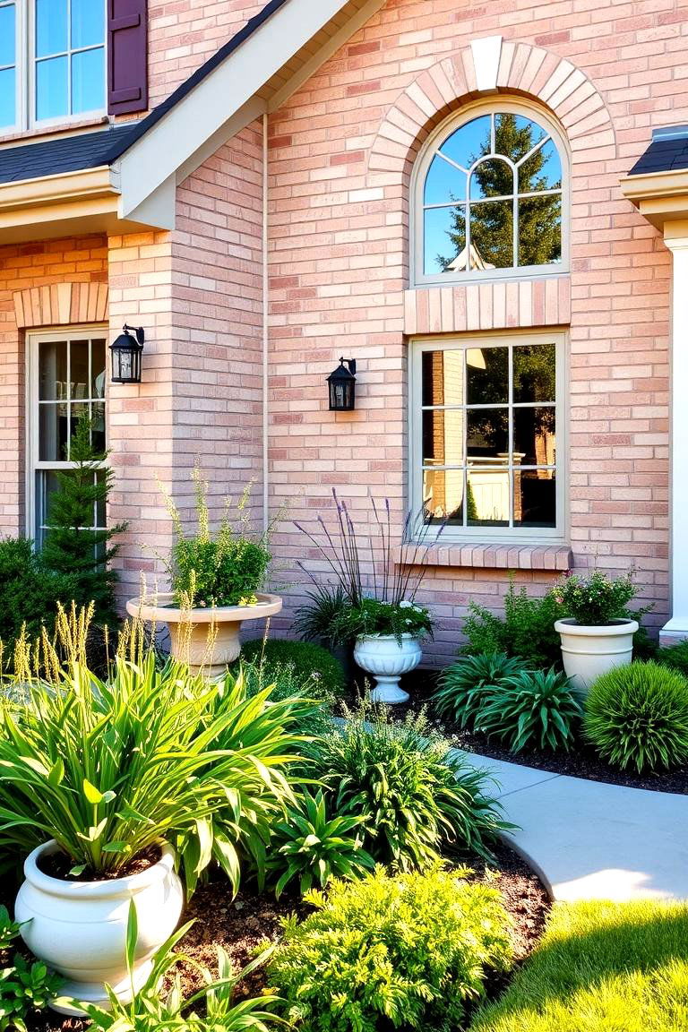 Integrated Landscaping with Beige Brick - 24 Beige Brick Exterior Home Ideas