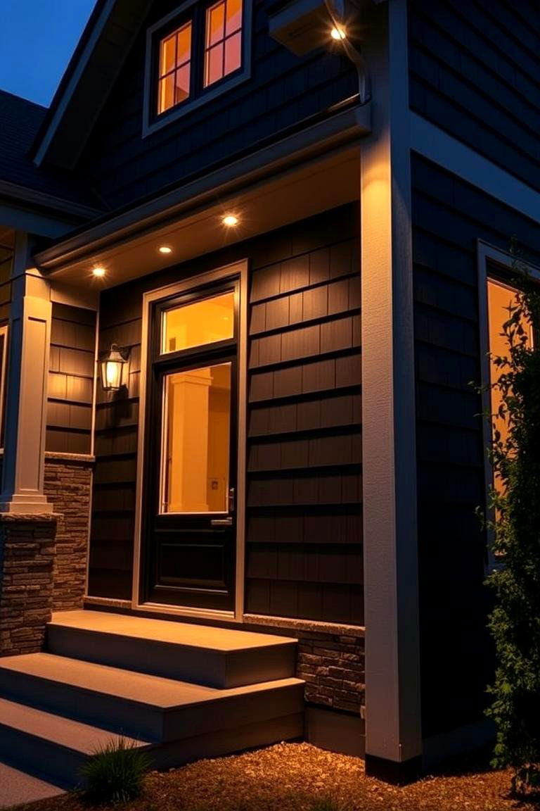 Integrated Lighting Features - 24 black siding house ideas