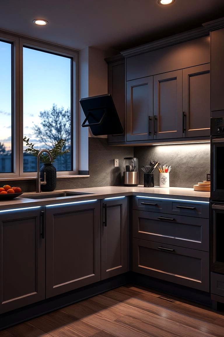 Integrated Lighting Taupe Cabinets - 24 Taupe Kitchen Cabinet Ideas