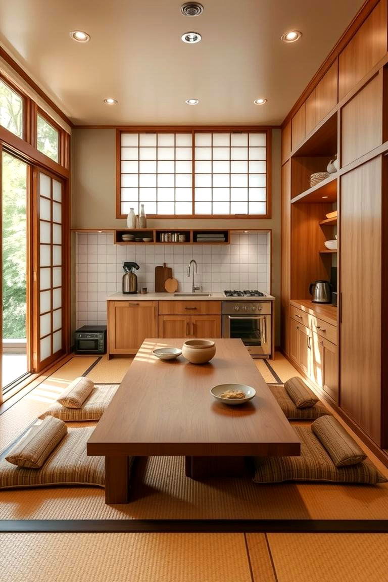 Integrated Low Dining Table - 24 Japanese Style Kitchen Ideas