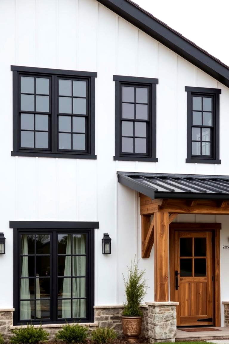 Integrated Natural Elements - 24 White Farmhouse With Black Windows Ideas