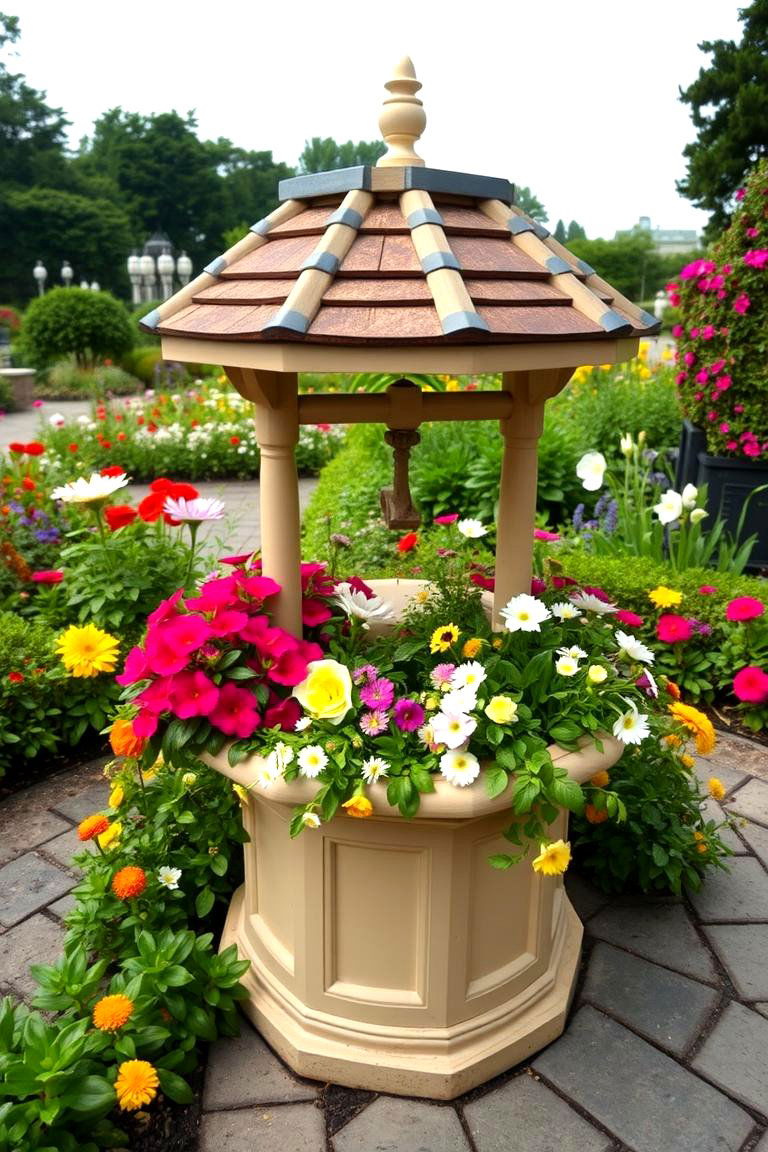 Integrated Planter Wishing Well - 24 Outdoor Wishing Well Garden Ideas