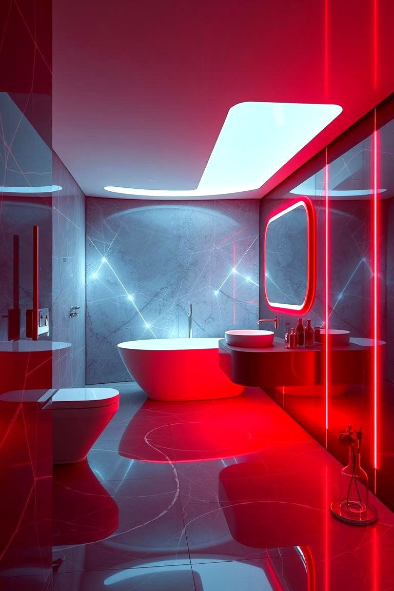 Integrated Red Technology - 24 Red Bathroom Ideas
