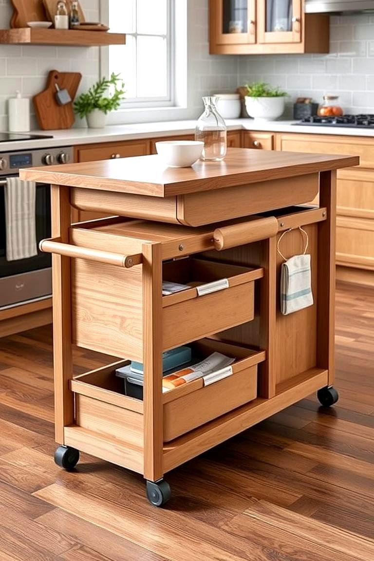 Integrated Rolling Storage Cart - 24 Kitchen Island Storage Ideas
