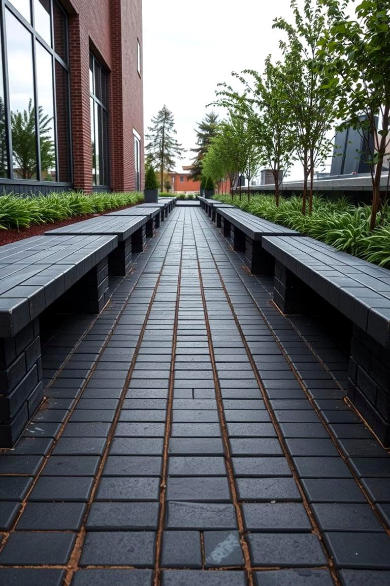 Integrated Seating Black Brick Walkway - 24 Black Brick Walkway Ideas