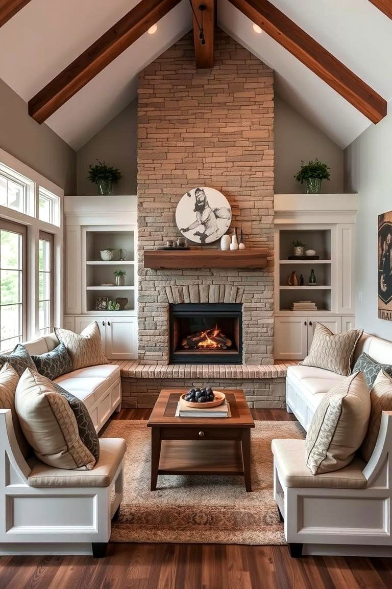 Integrated Seating Designs - 24 Mid-century Modern Fireplace Ideas