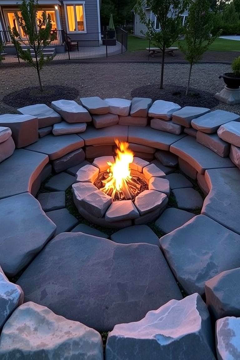 Integrated Seating Rock Pit - 24 Rock Fire Pit Ideas
