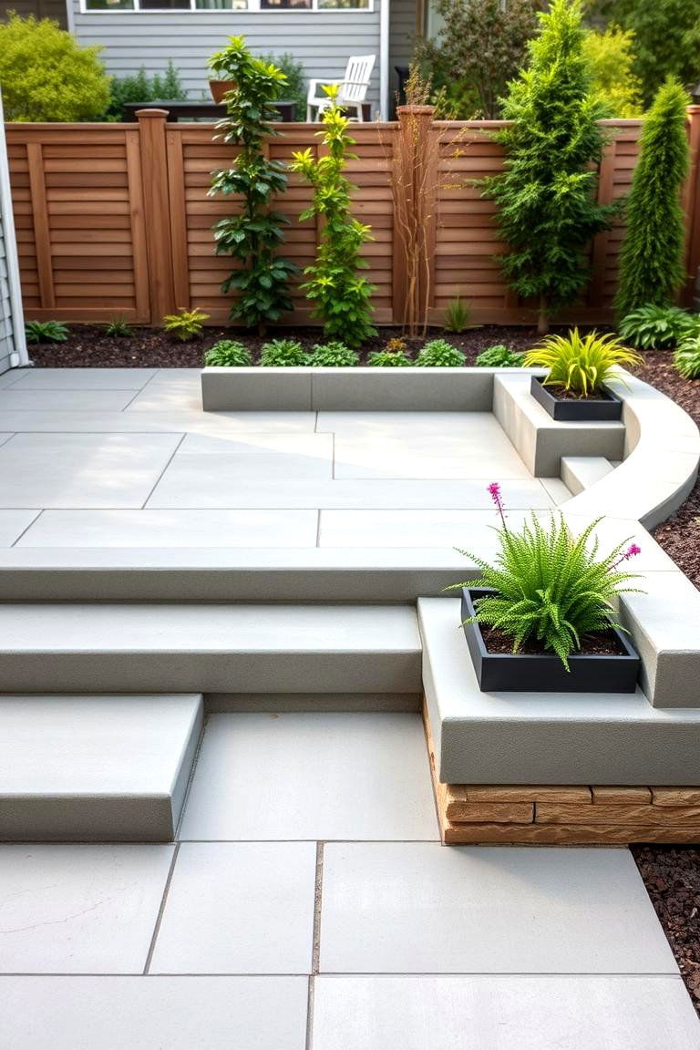 Integrated Seating and Planters - 24 Raised Concrete Patio Ideas
