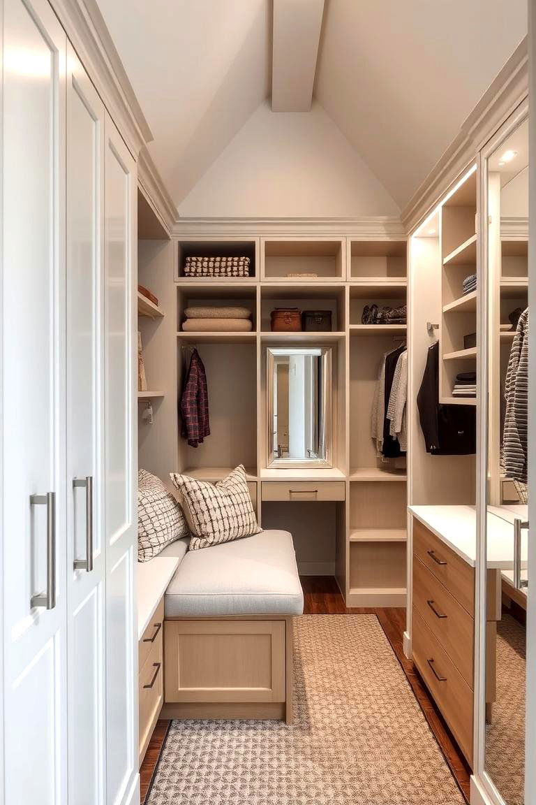 Integrated Seating and Vanity - 24 Sloped Ceiling Closet Ideas