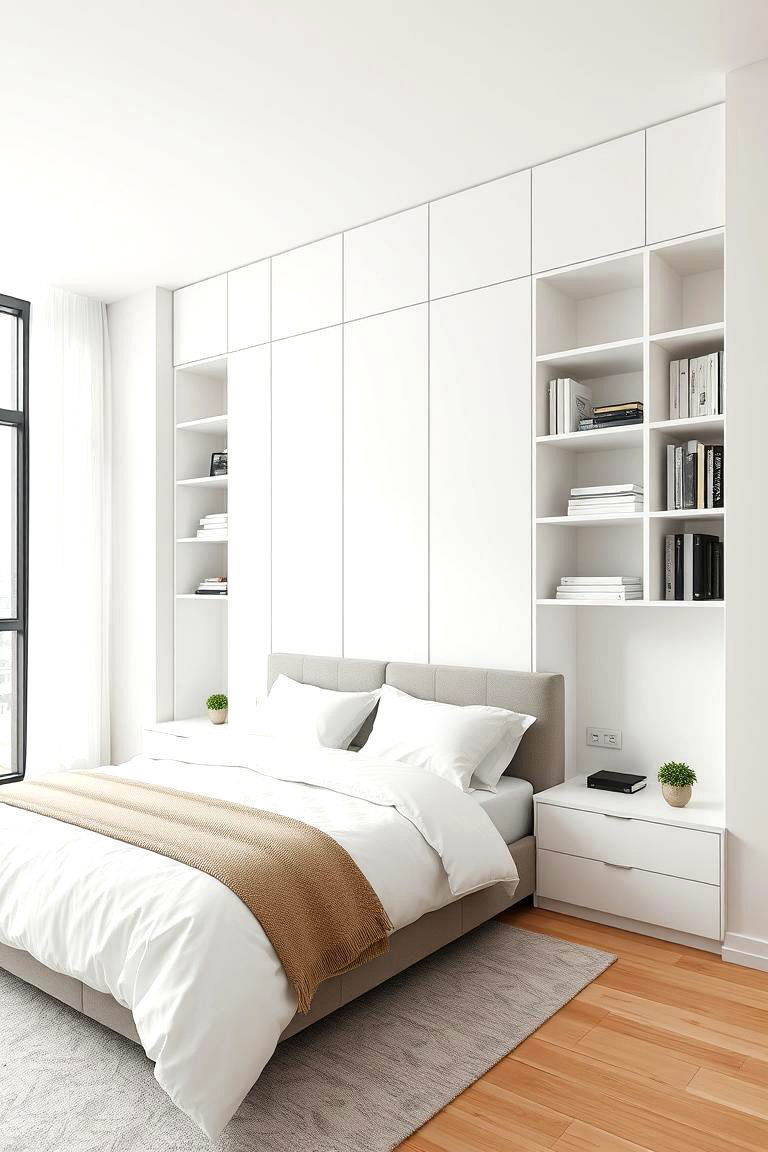 Integrated Shelving Solutions - 24 Small White Bedroom Ideas