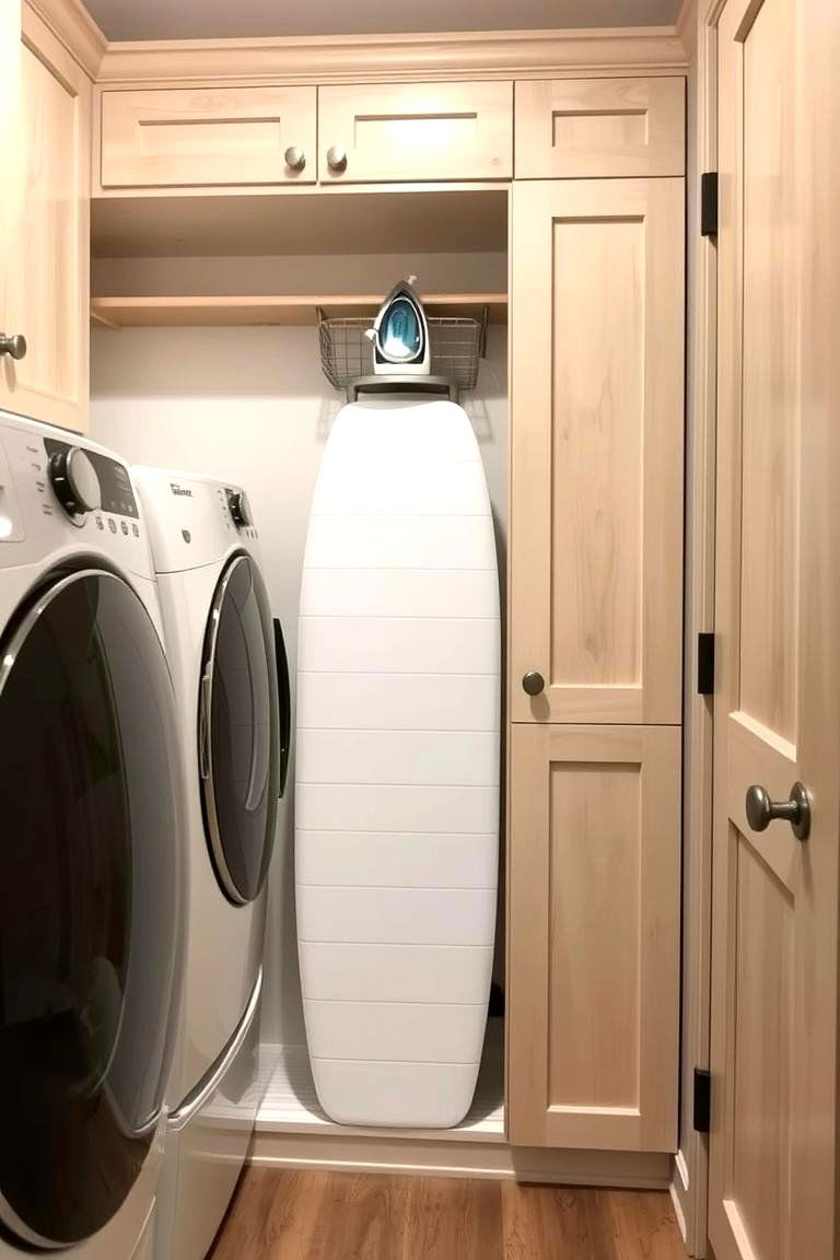 Integrated Shiplap Ironing Board Solution - 24 Shiplap Laundry Room Ideas