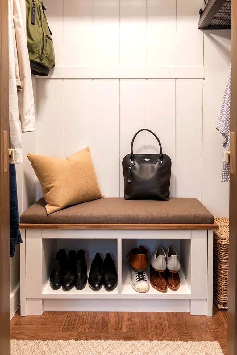 Integrated Shoe Bench with Storage - 24 Entry Closet Ideas