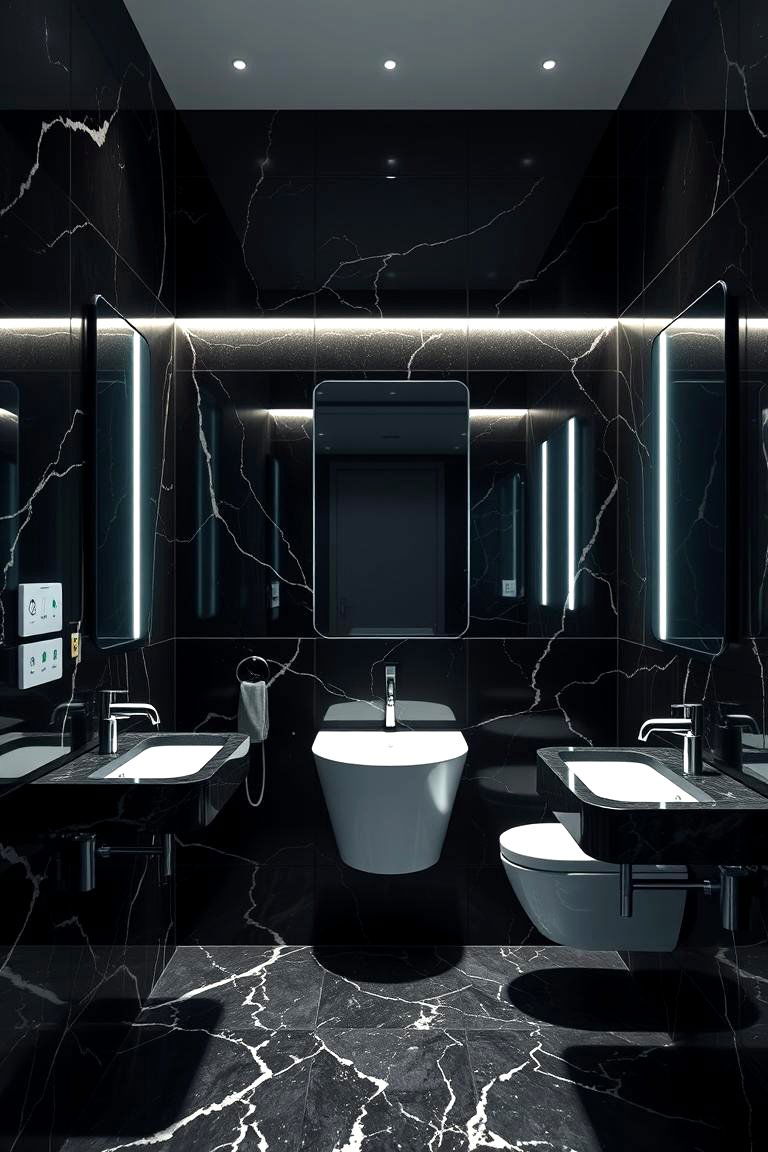 Integrated Smart Fixtures - 24 Black Marble Bathrooms