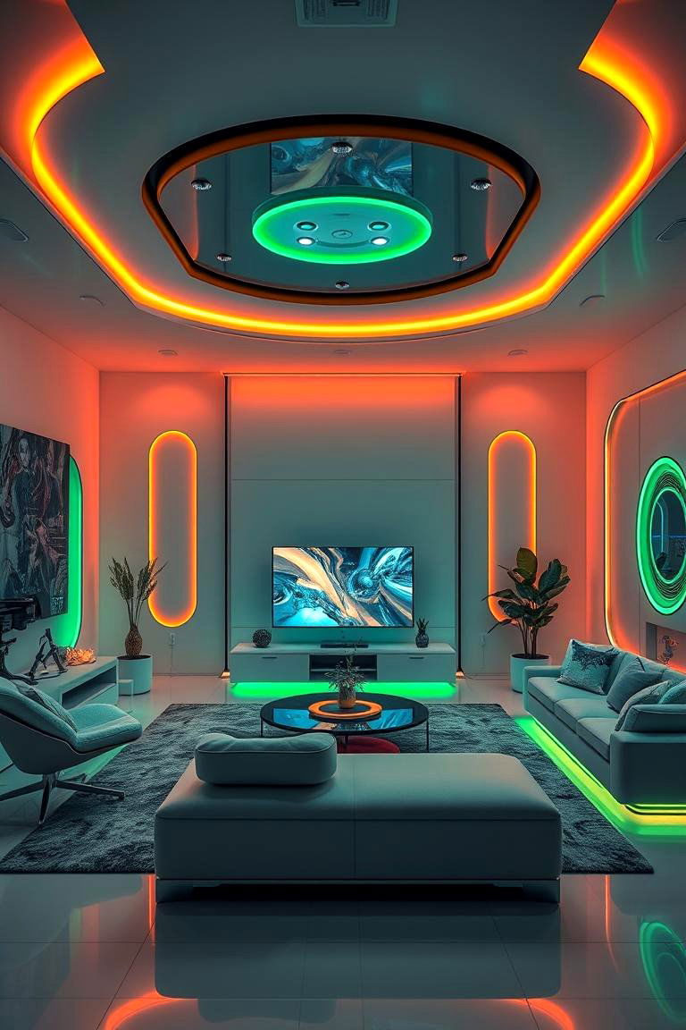 Integrated Smart Home Ambience - 24 Green and Orange Living Room Ideas