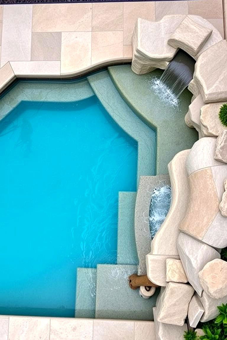 Integrated Step Waterfall - 24 Small Pool Waterfall Ideas