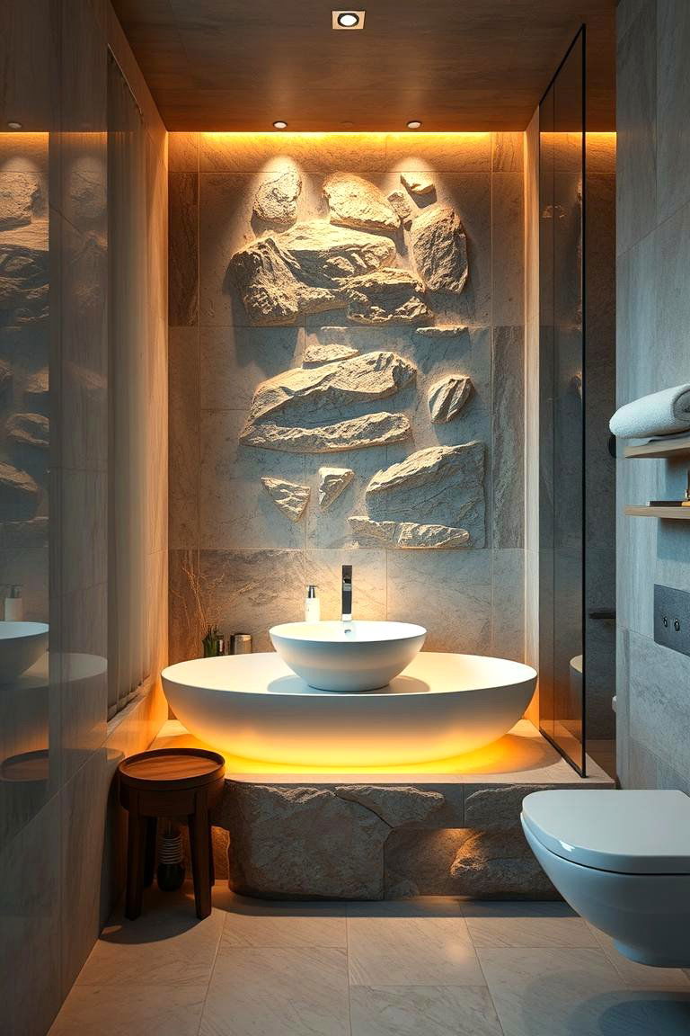 Integrated Stone Lighting - 24 Stone Bathroom Ideas