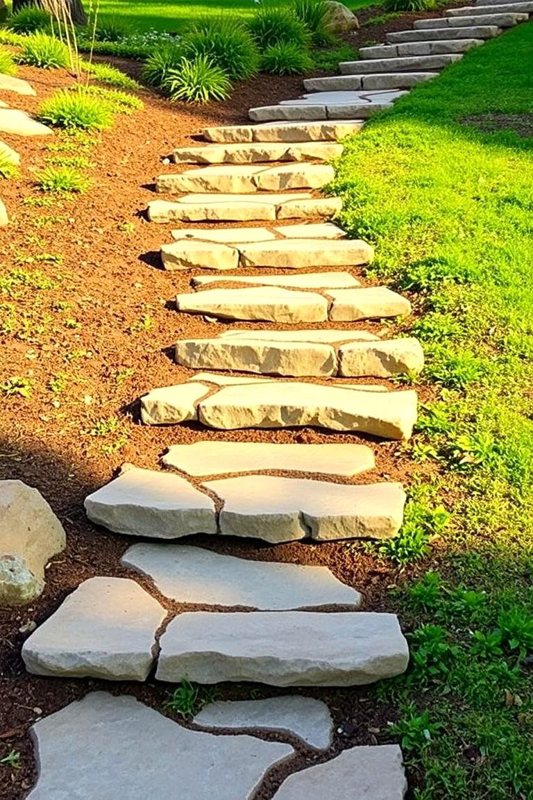 Integrated Stone Pathways and Steps - 24 Sloping Garden Design Ideas