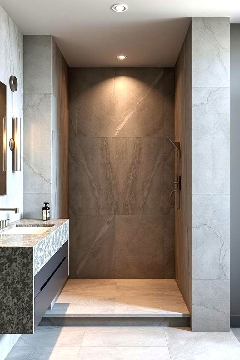 Integrated Stone Vanity - 24 Stone Shower Design Ideas