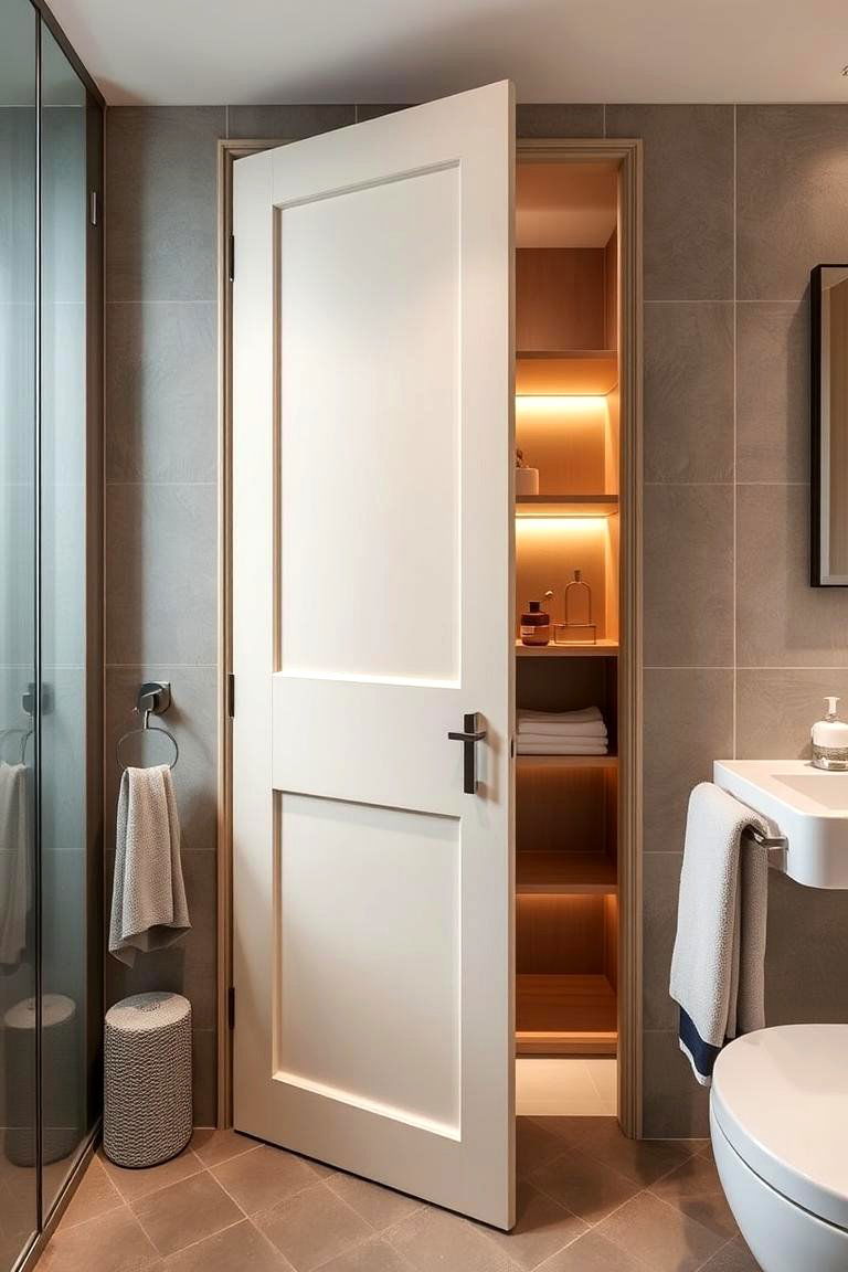 Integrated Storage Pocket Door - 24 Bathroom Pocket Door Ideas