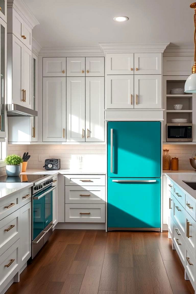 Integrated Teal Appliances - 24 Teal and White Kitchen Ideas