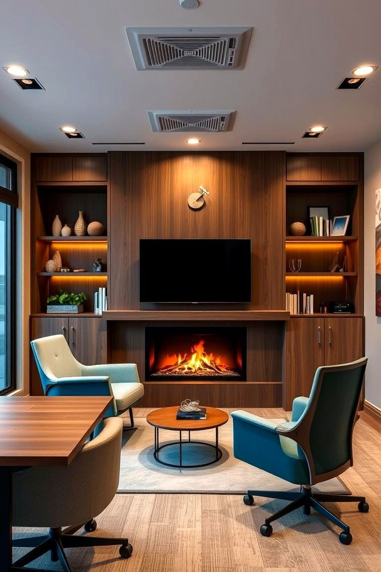 Integrated Tech Fireplace Office - 24 Home Office With Fireplace Ideas