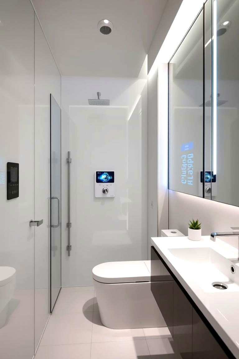 Integrated Technology Features - 24 Small White Bathroom Ideas