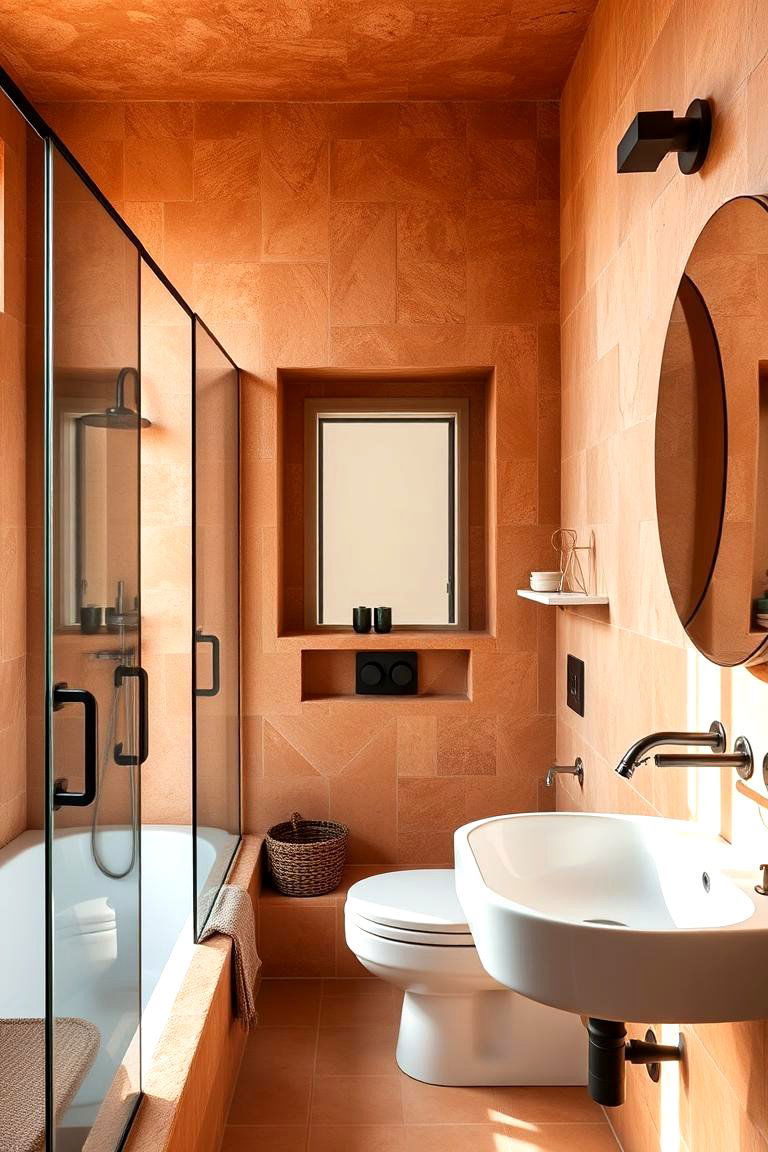 Integrated Terracotta Elements - 24 Terracotta Bathroom Ideas