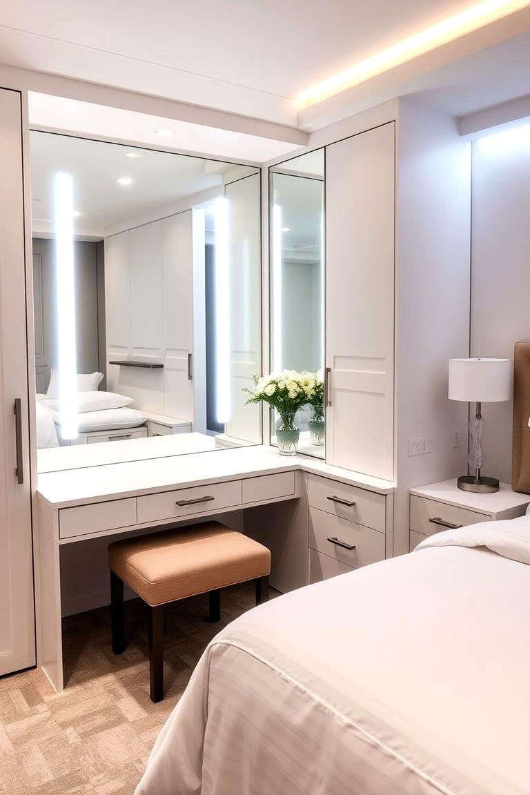 Integrated Vanity Area with Ample Lighting - 24 luxury modern bedroom ideas