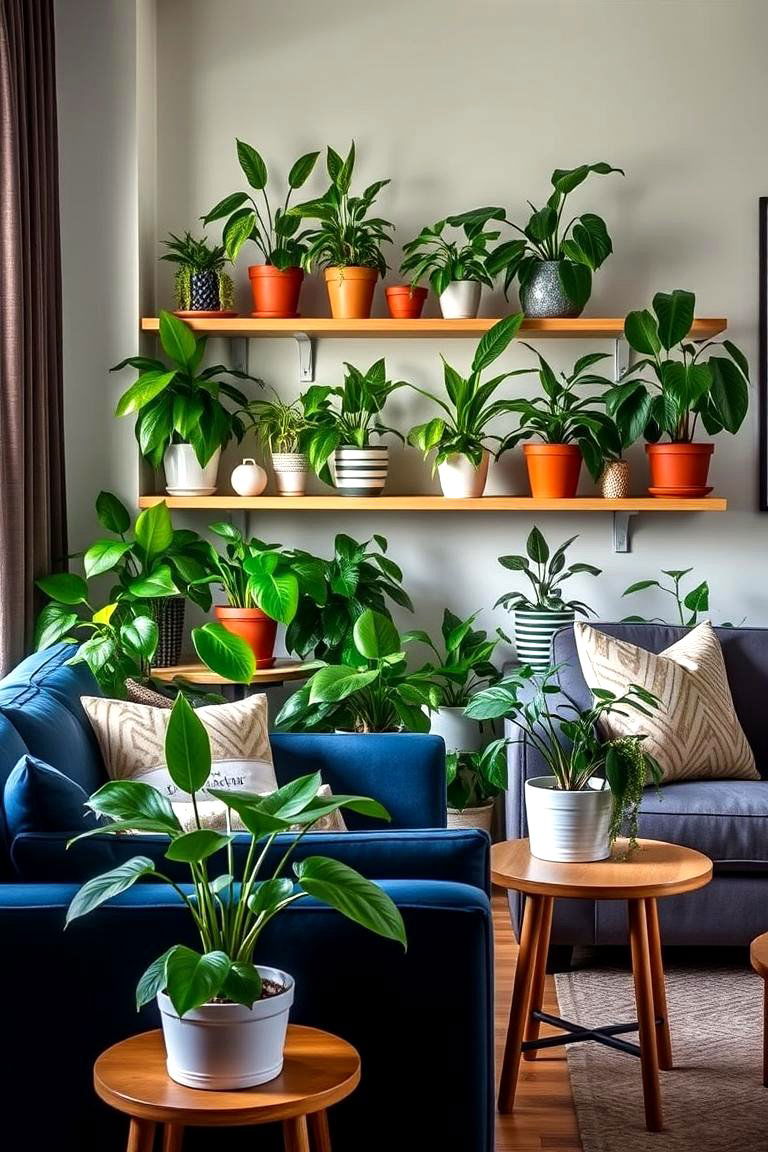 Integrating Indoor Greenery - 24 Navy Blue and Grey Living Room Ideas
