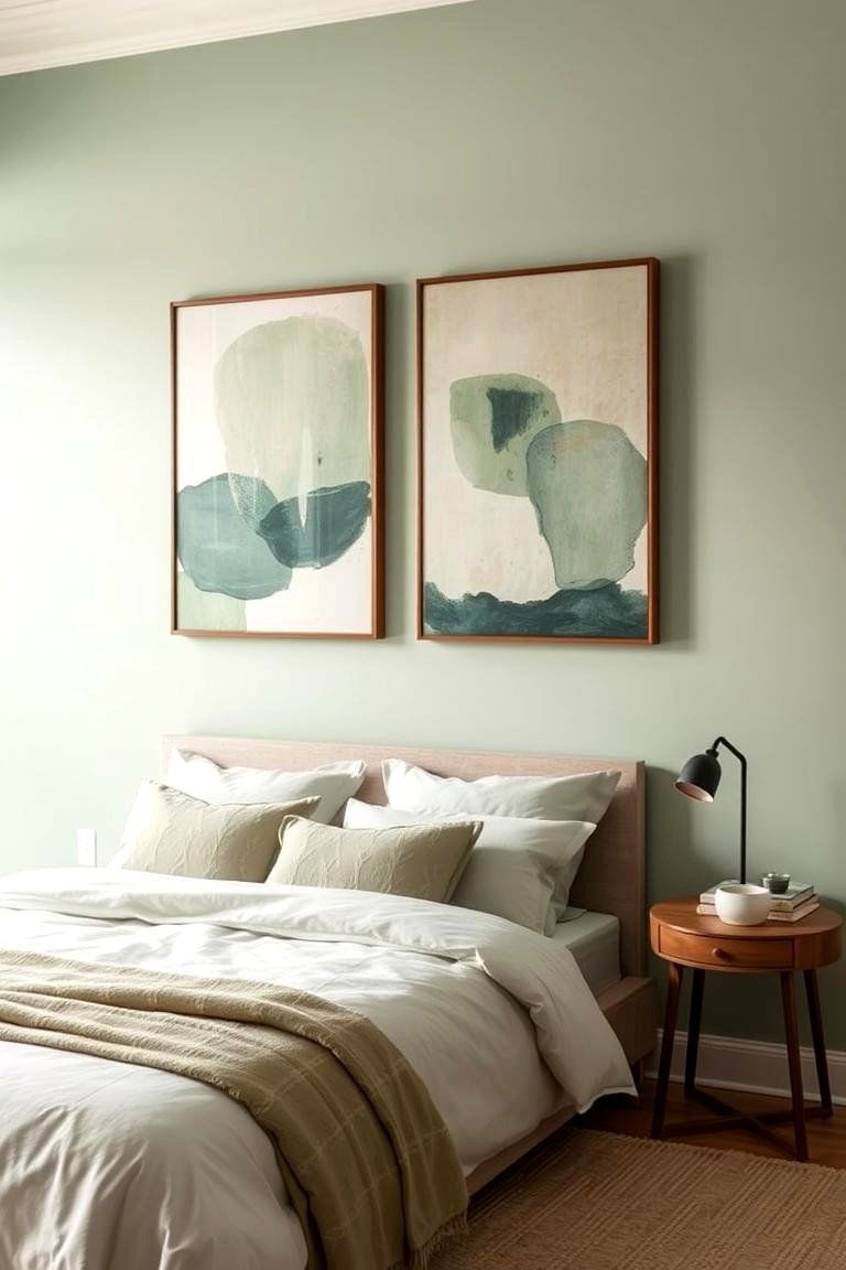 Integrating Sage Green Artwork - 24 Sage Green Bedroom Ideas