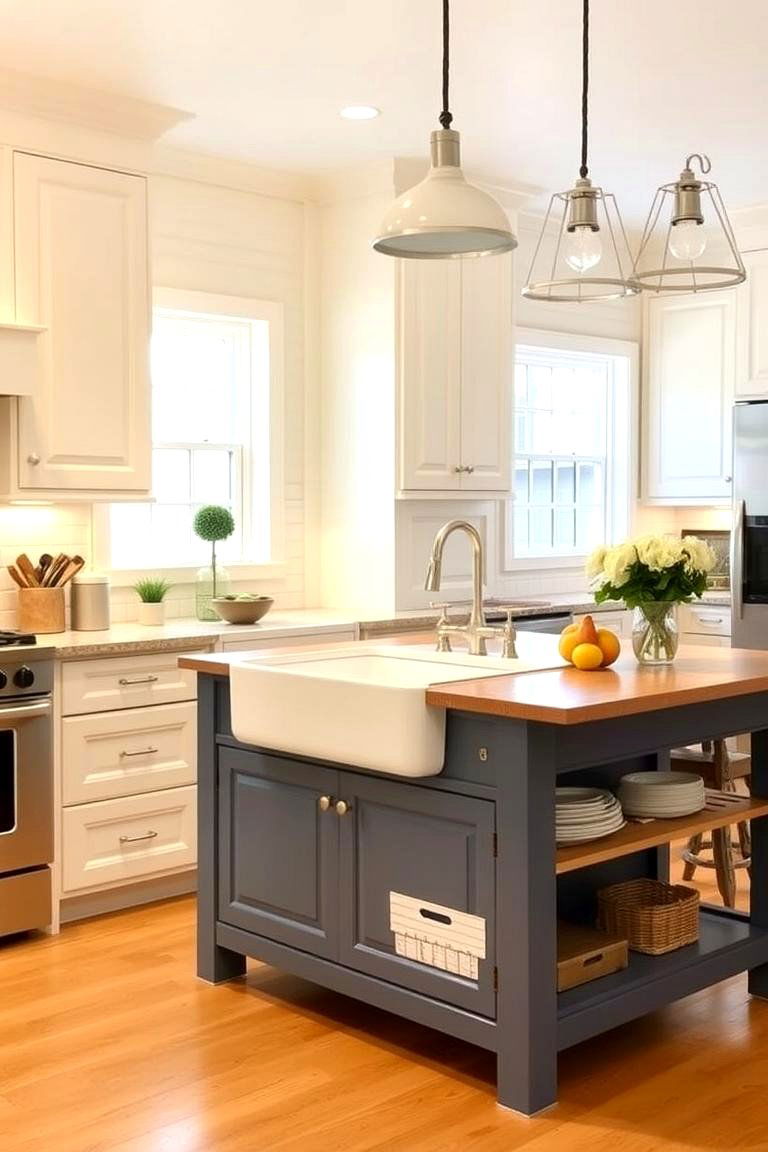 Integrating Smart Storage Solutions - 24 White Kitchen Cabinets With Blue Island