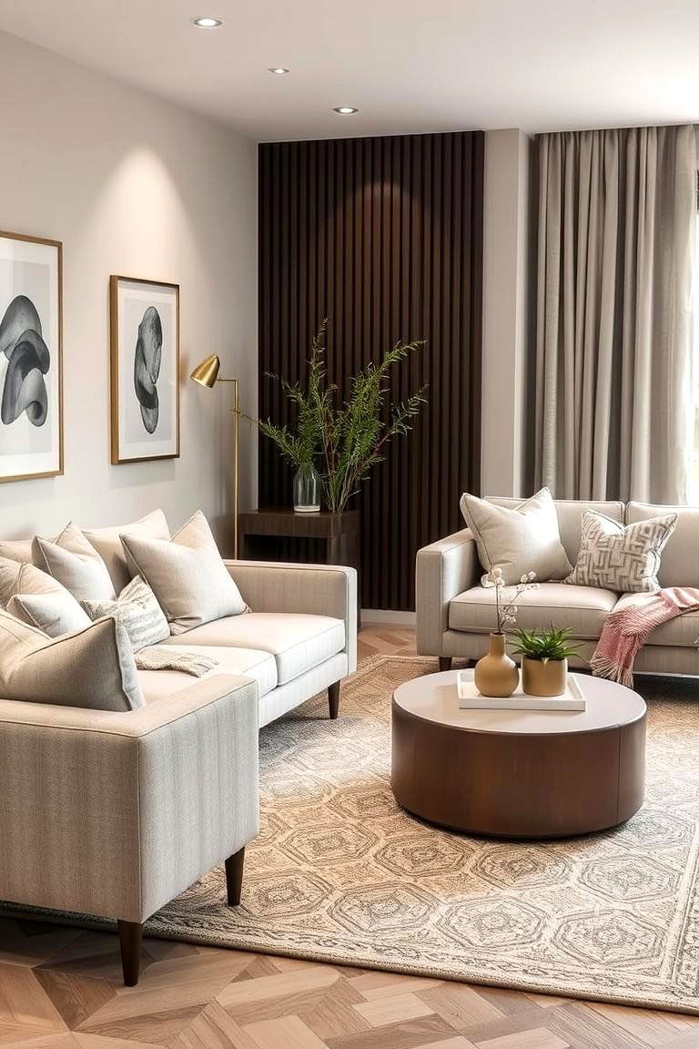 Integrating Subtle Geometric Patterns - 24 Greige Living Room Ideas