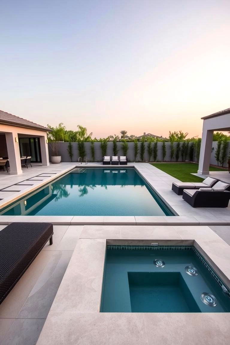 Integrating an Outdoor Shower or Changing Area - 24 Rectangle Pool With Hot Tub
