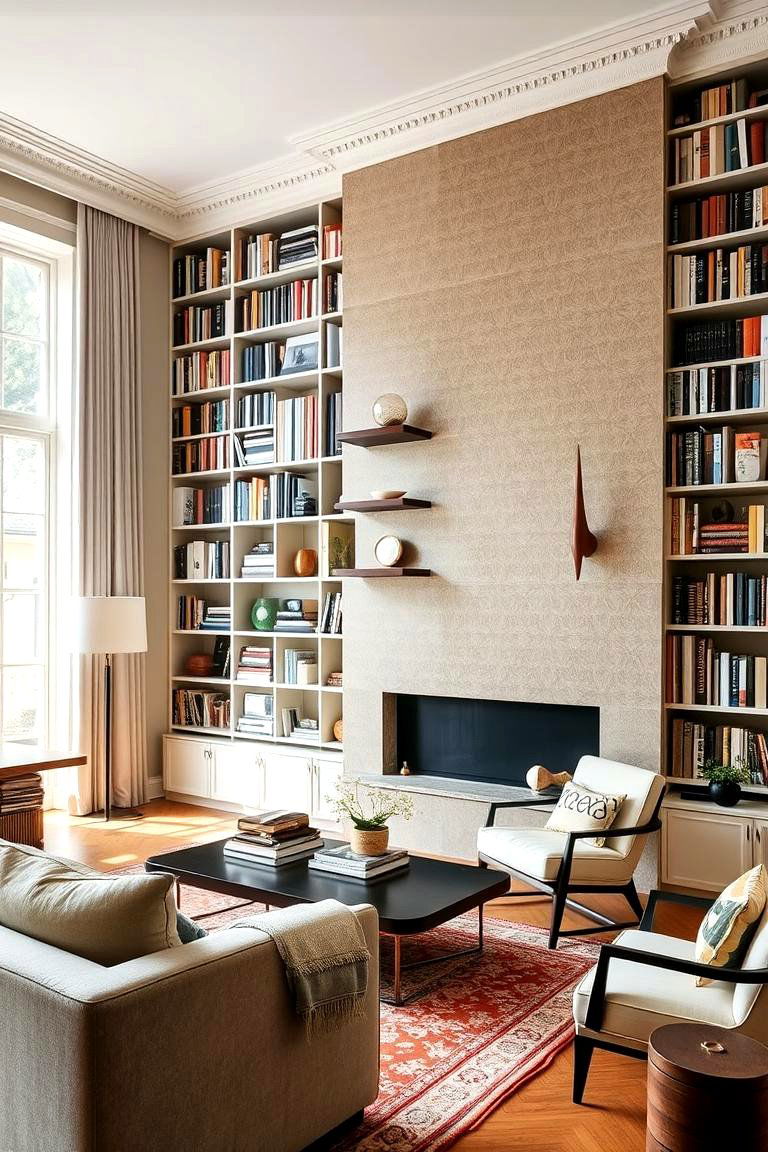 Intellectual Bookshelf Backdrop - 24 Living Room Accent Wall Ideas