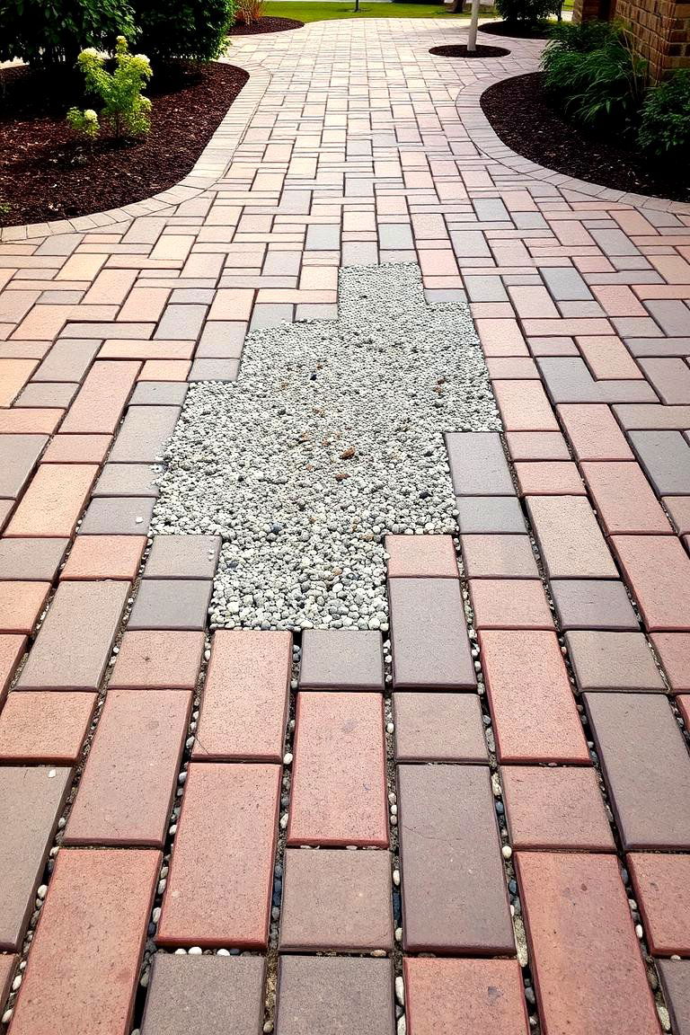 Interlocking Pavers with Gravel Inlay - 24 Gravel Driveway Edging Ideas