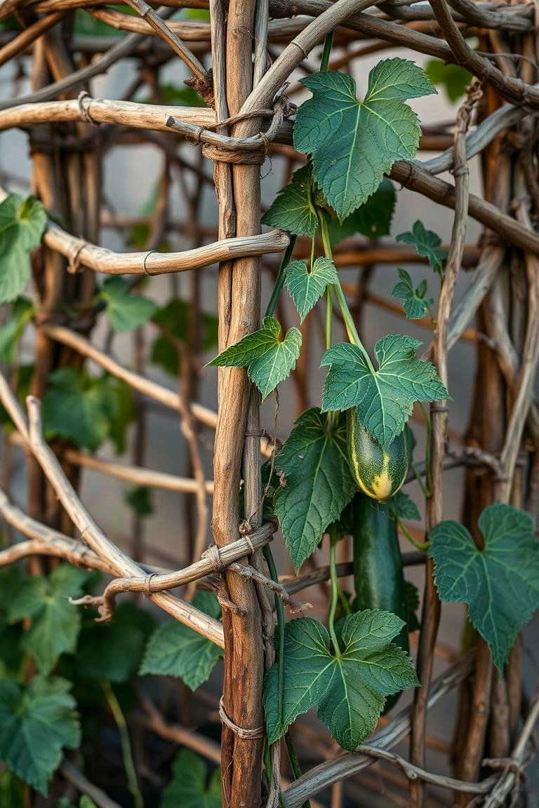 Interwoven Twig Trellis for Rustic Cucumber Vines - 24 Cucumber Trellis Ideas