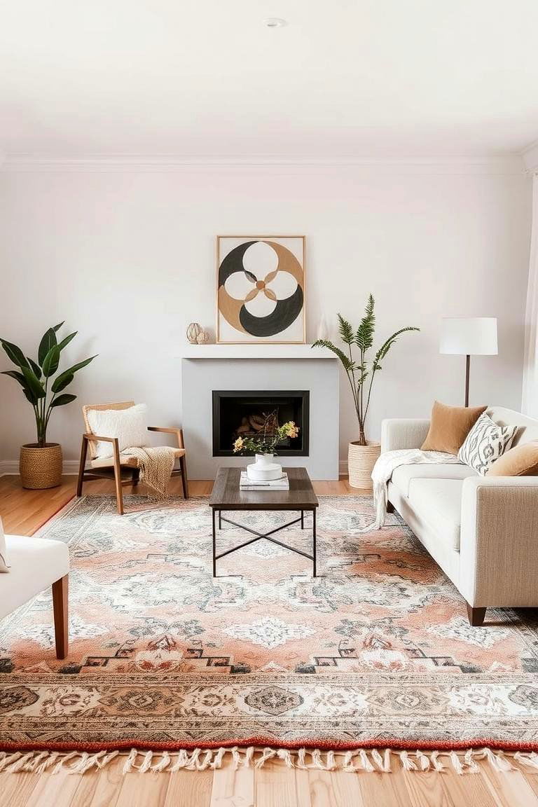 Intricate Area Rugs - 24 Neutral Boho Living Room Ideas
