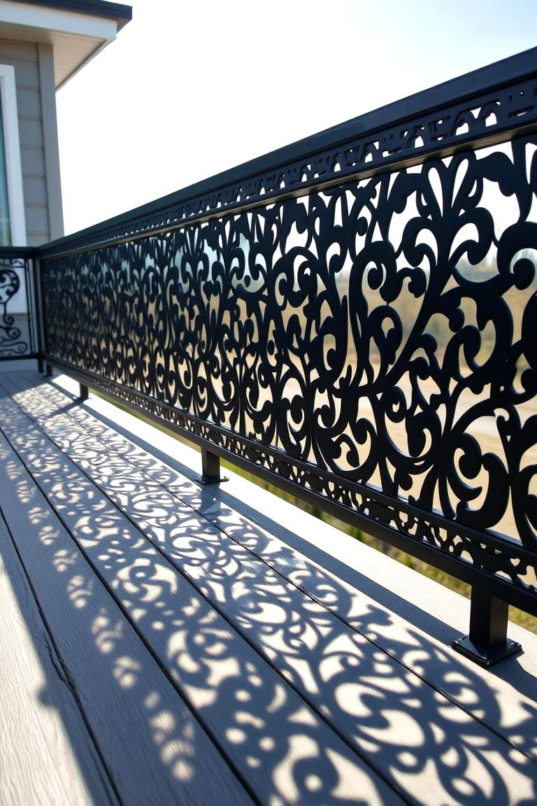 Intricate Black Laser Cut Pattern Railing - 24 black deck railing ideas