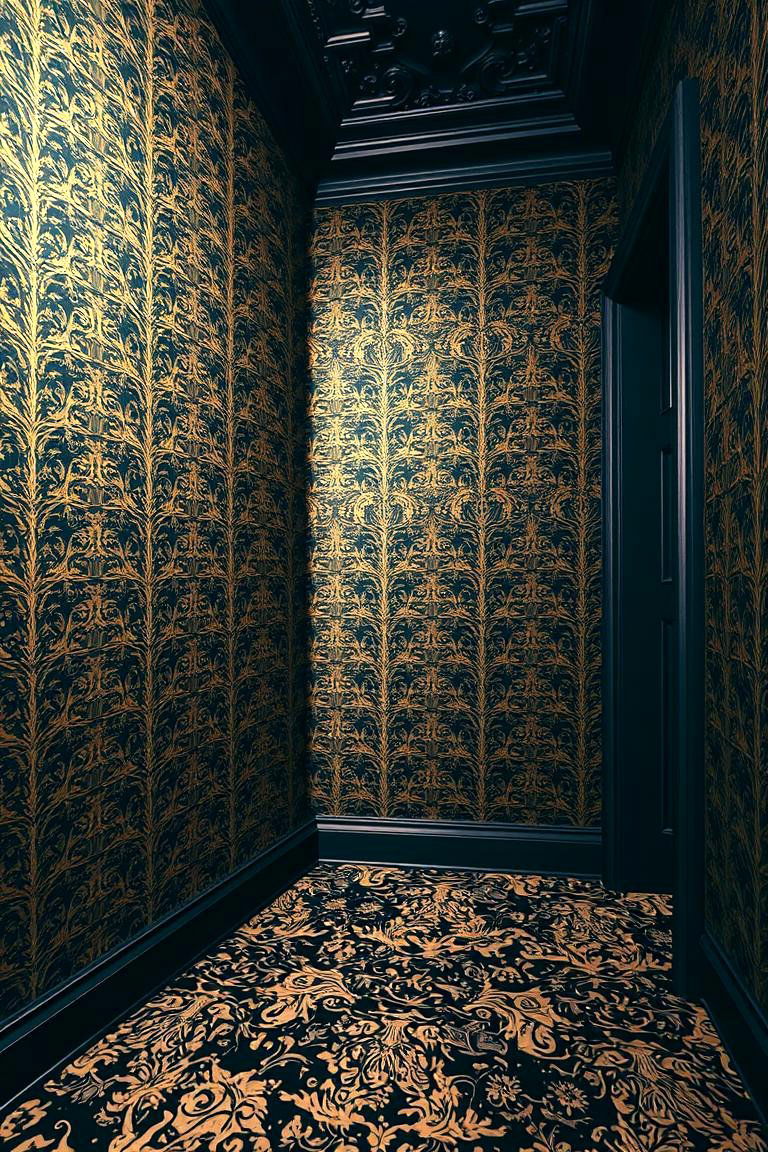 Intricate Black and Gold Patterned Wallpaper - 24 Black and Gold Living Room Ideas