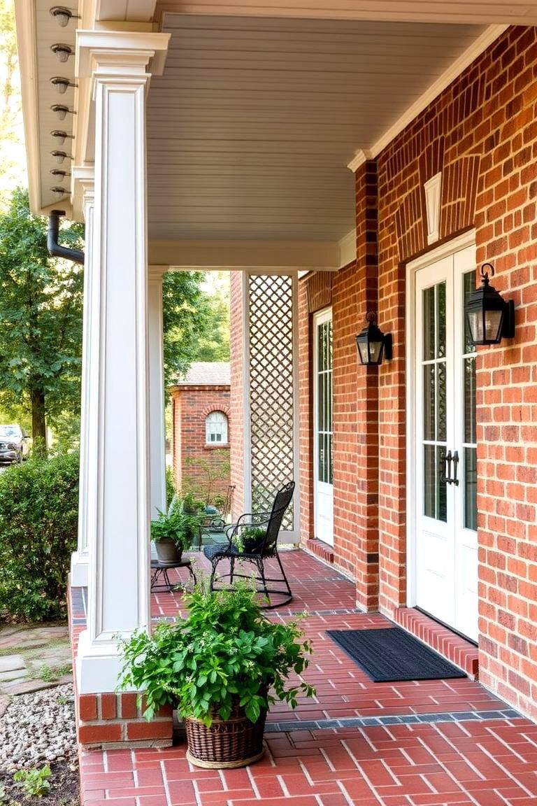 Intricate Brickwork and Lattice Screens - 24 Colonial Front Porch Ideas